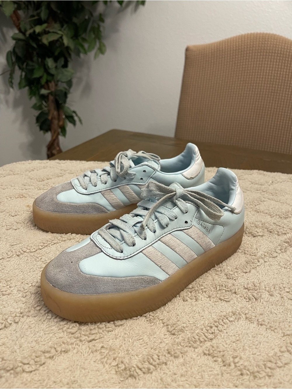 adidas Samba Sneakers in Ice Blue and Gray with Gum Sole